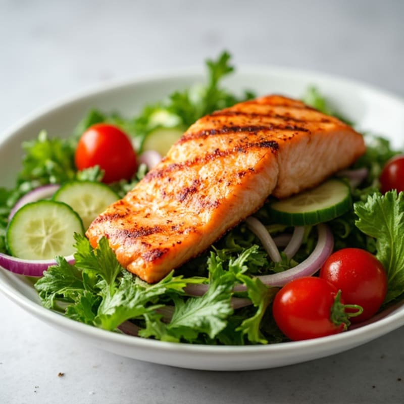 Grilled Salmon Salad with Crunchy Greens
