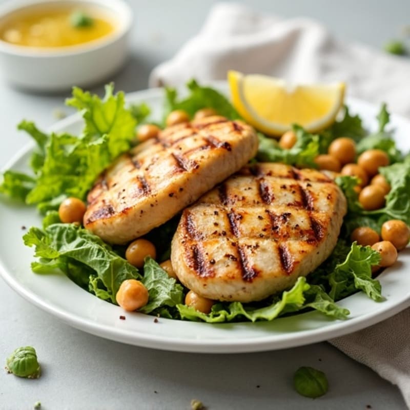 Grilled Chicken Breast with Crisp Romaine and Chickpea Salad