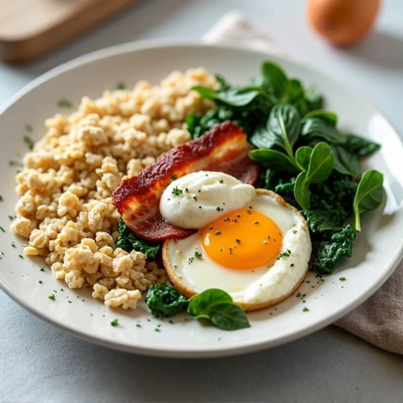Egg White and Spinach Scramble with Cottage Cheese and Turkey Bacon