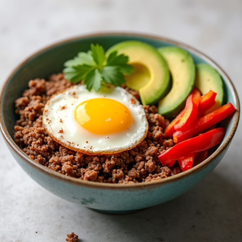 Southwestern Beef and Egg Breakfast Bowl with Creamy Avocado