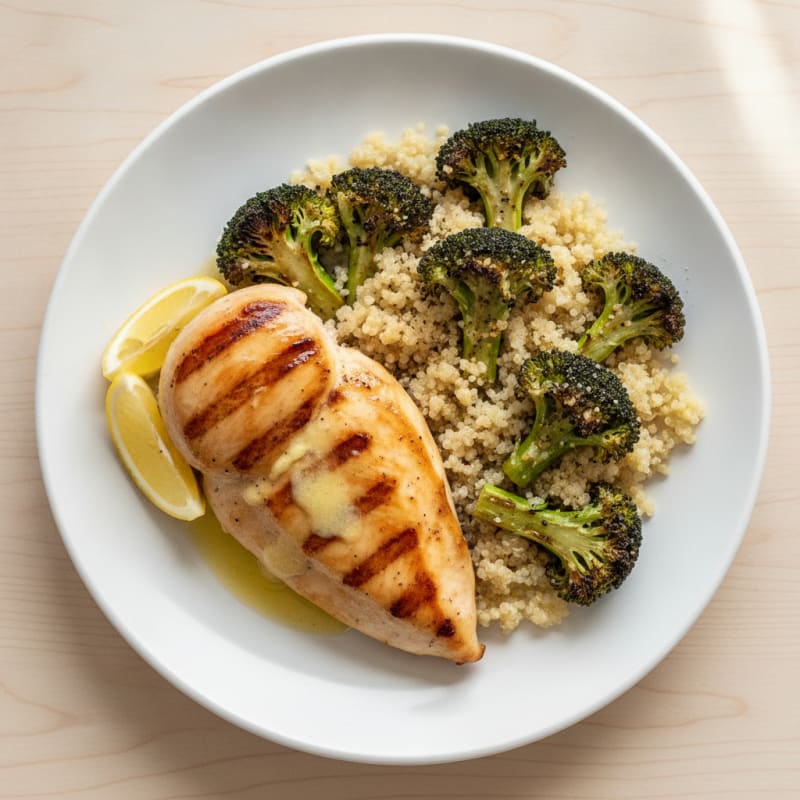 Grilled Chicken Breast with Roasted Broccoli and Quinoa