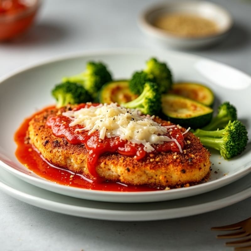 Healthy Crispy Chicken Parmesan with Roasted Vegetables