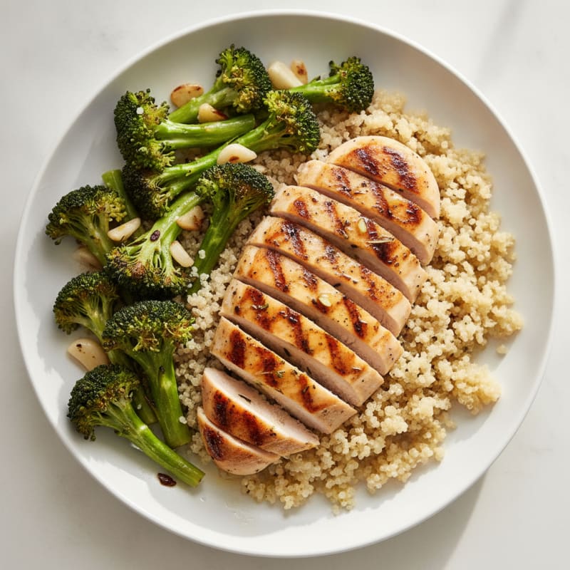 Grilled Chicken Breast with Quinoa and Roasted Broccoli