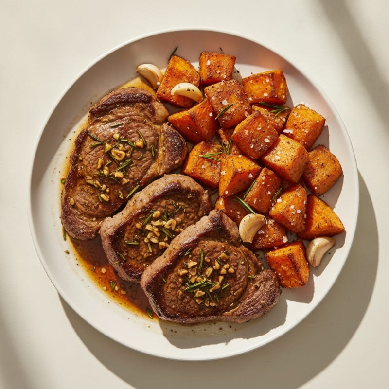 Rosemary Ribeye with Roasted Sweet Potatoes
