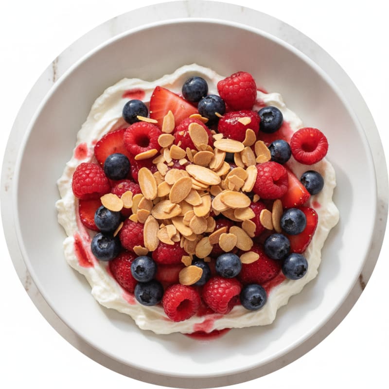 Greek Yogurt Protein Parfait with Mixed Berries and Almonds