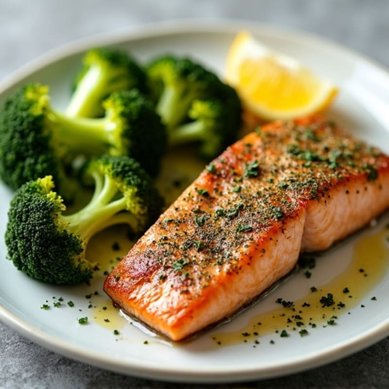 Herb-Crusted Sheet Pan Salmon with Roasted Lemon Broccoli