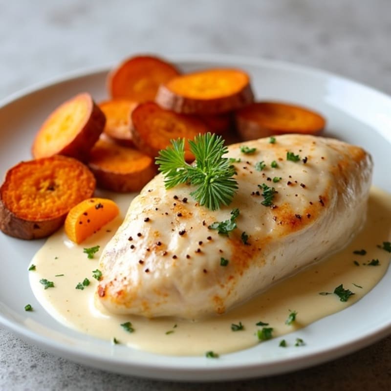Creamy Coconut Chicken with Roasted Sweet Potatoes