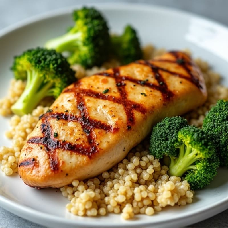 Grilled Chicken Breast with Quinoa and Roasted Broccoli