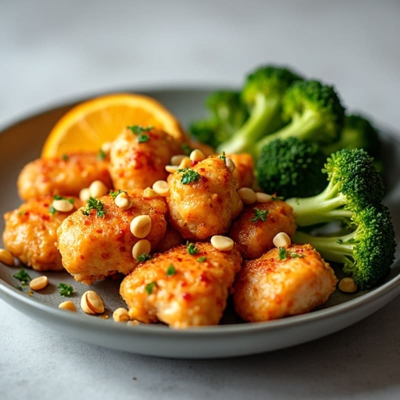 Light Crispy Orange Chicken with Roasted Broccoli