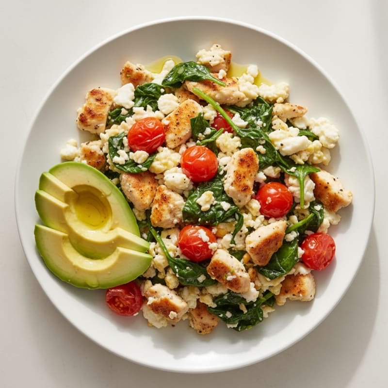 Chicken Egg White Scramble with Spinach and Tomato