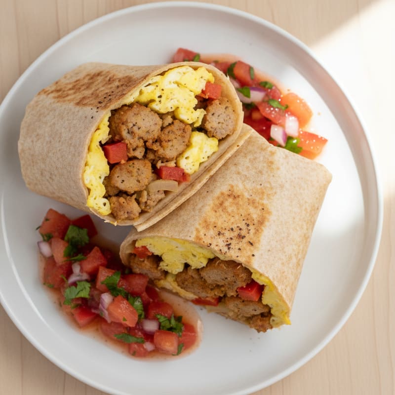 Hearty Sausage Breakfast Burrito with Salsa