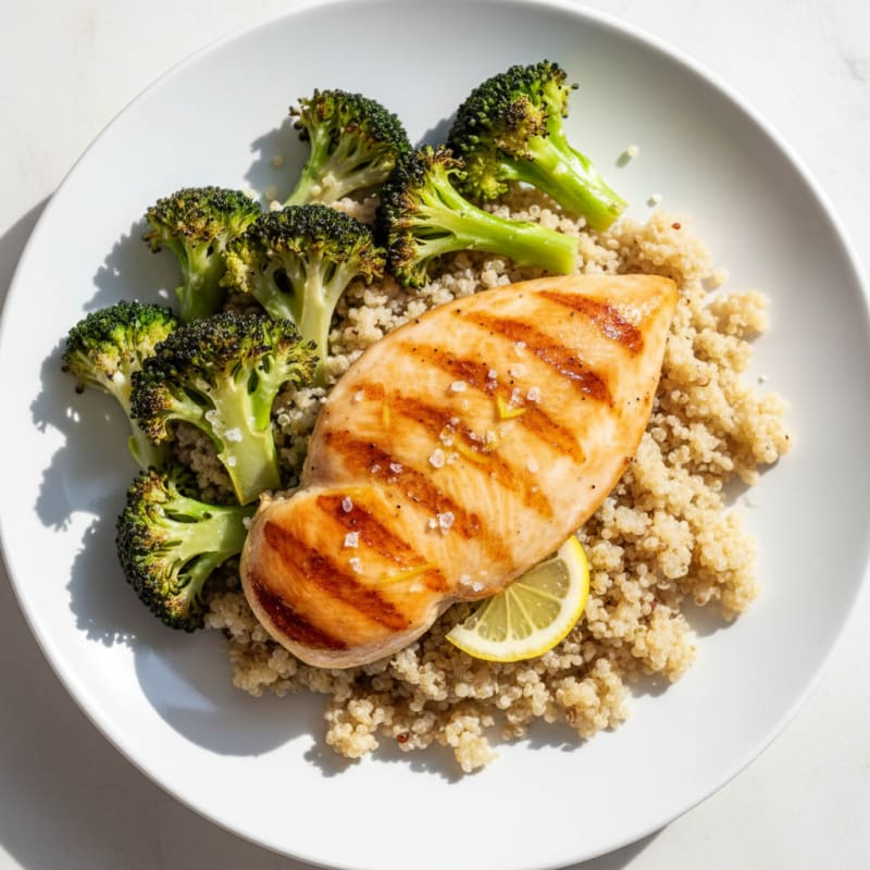 Grilled Chicken Breast with Quinoa and Roasted Broccoli