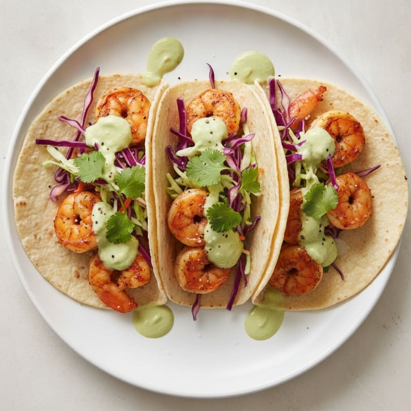 Chili-Lime Shrimp Tacos with Avocado Crema