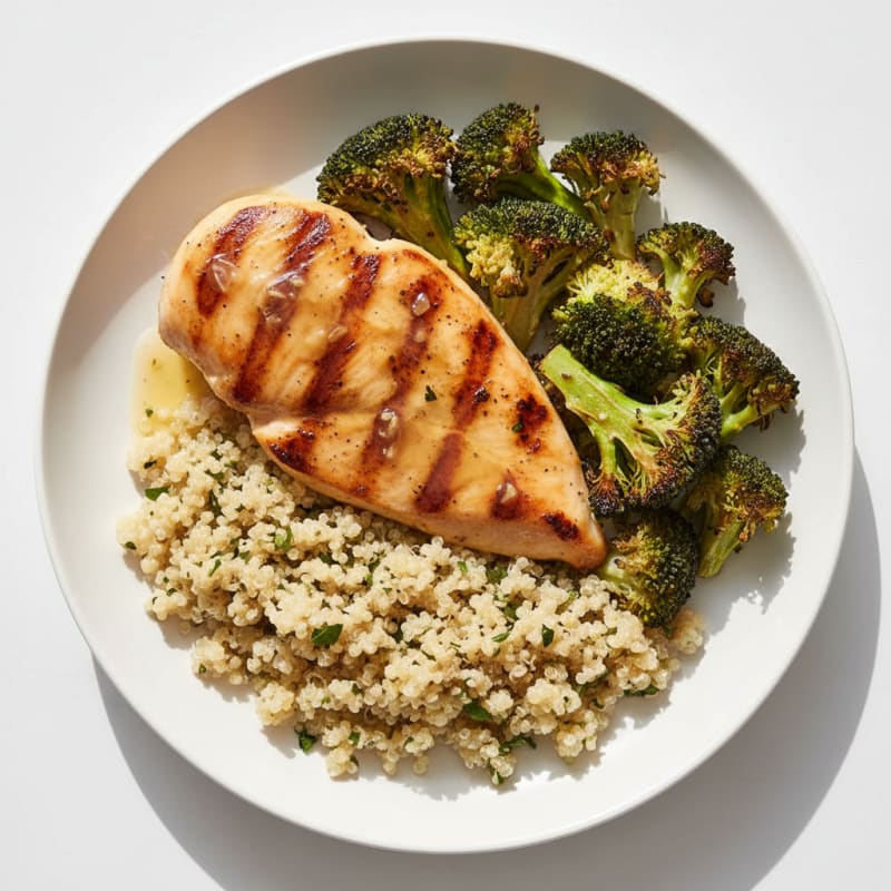 Grilled Chicken Breast with Roasted Broccoli and Quinoa