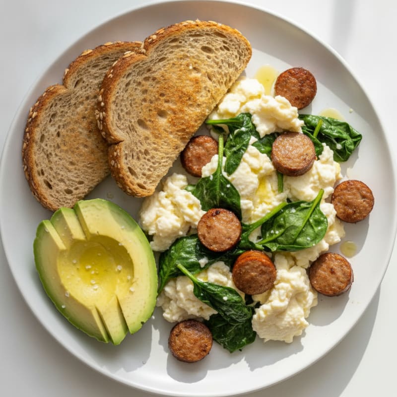 Egg White Scramble with Spinach and Turkey Sausage