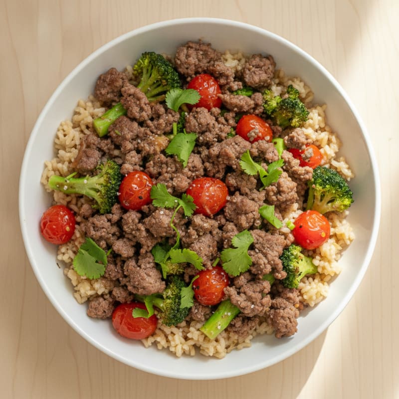 Ground Beef and Broccoli Rice Bowl