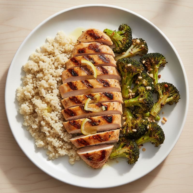 Grilled Chicken Breast with Quinoa and Roasted Broccoli