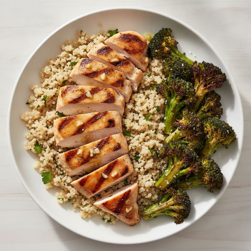 Grilled Chicken Breast with Quinoa and Roasted Broccoli