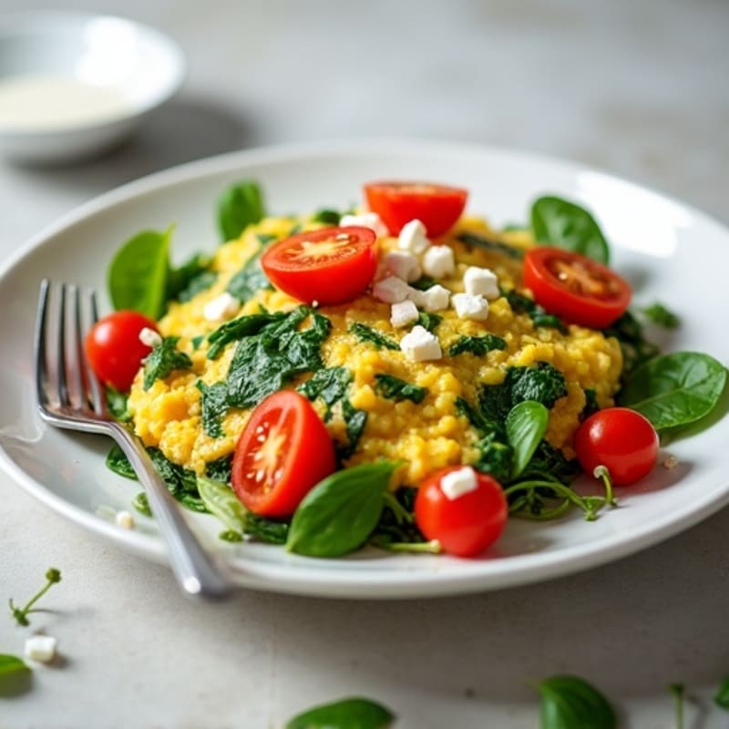 Egg White Spinach Scramble with Cherry Tomatoes