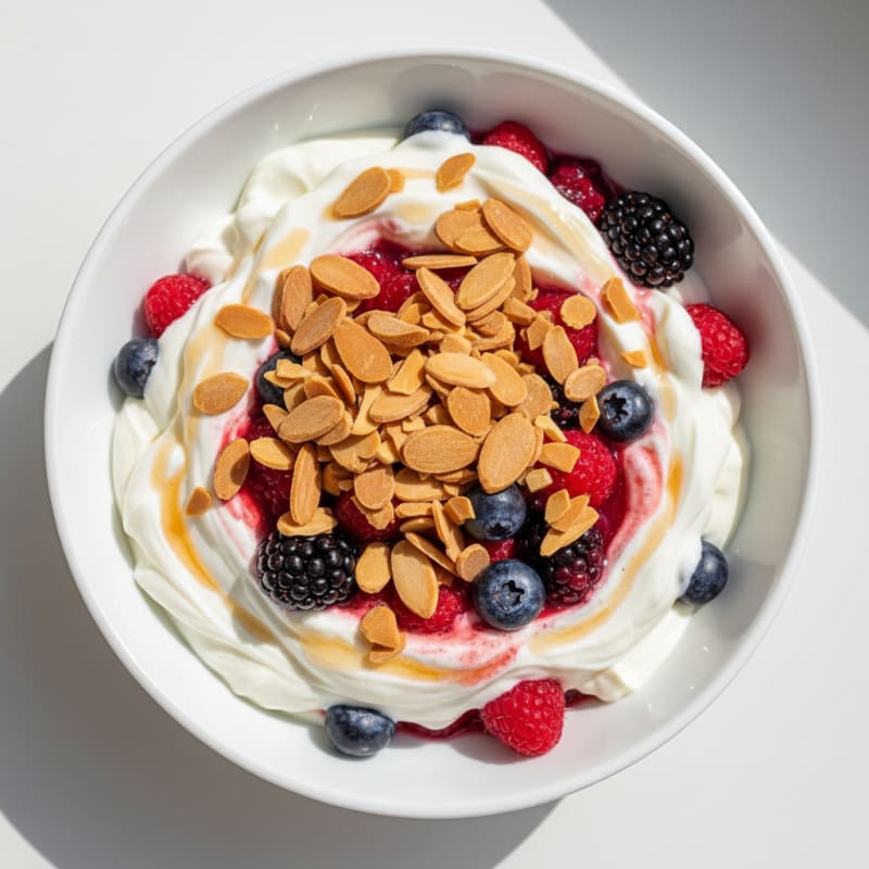 Greek Yogurt Protein Parfait with Mixed Berries and Almonds