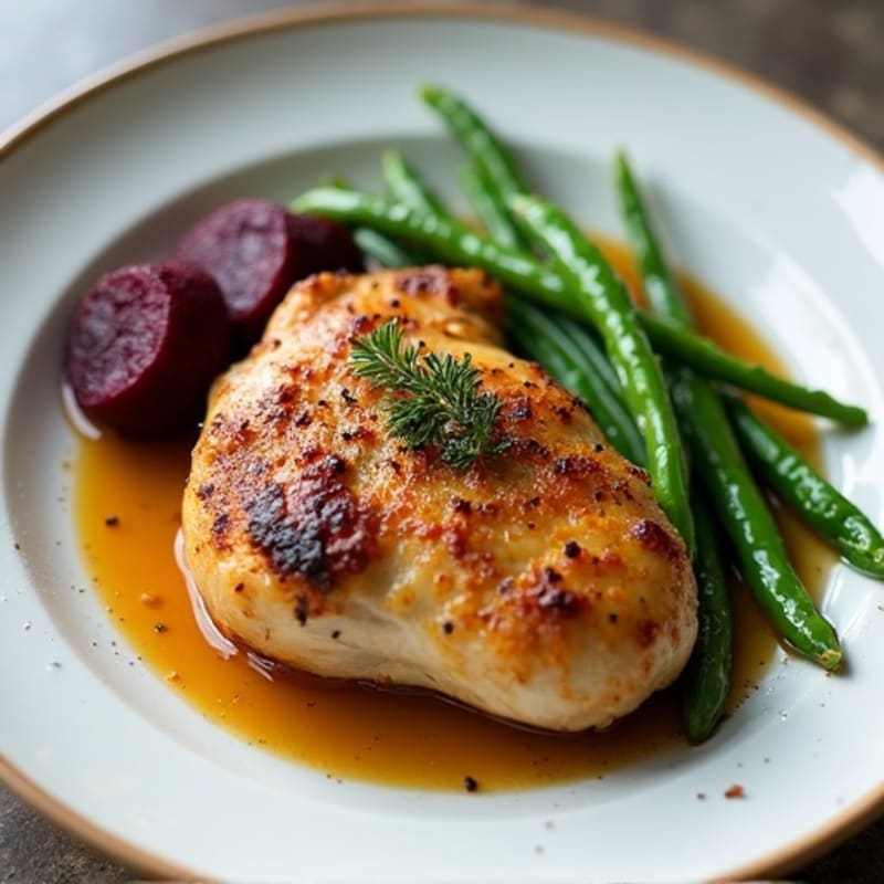 Roasted Chicken with Crispy Beets and Green Beans