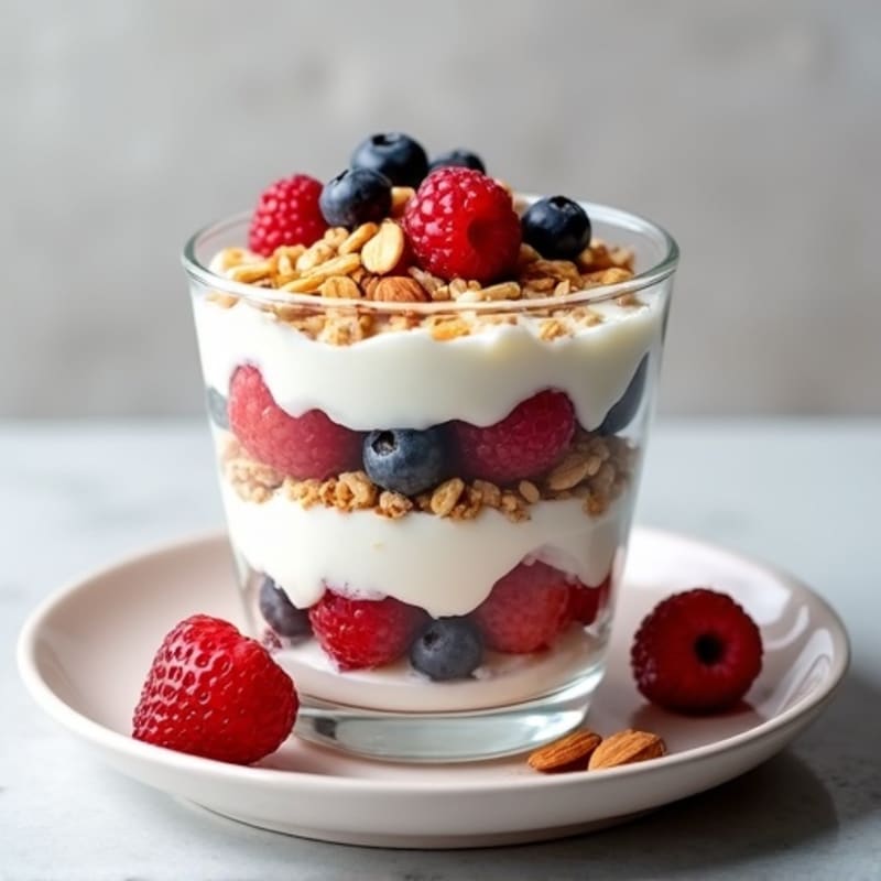 Greek Yogurt Protein Parfait with Mixed Berries and Almonds