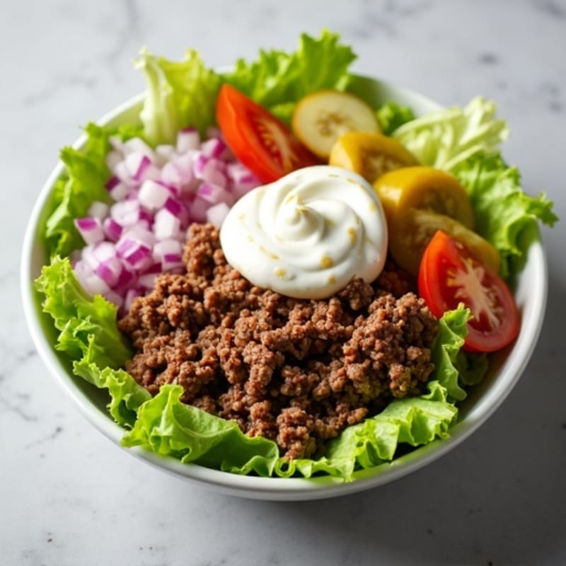 Lean Ground Beef Big Mac Bowl with Fresh Crispy Lettuce