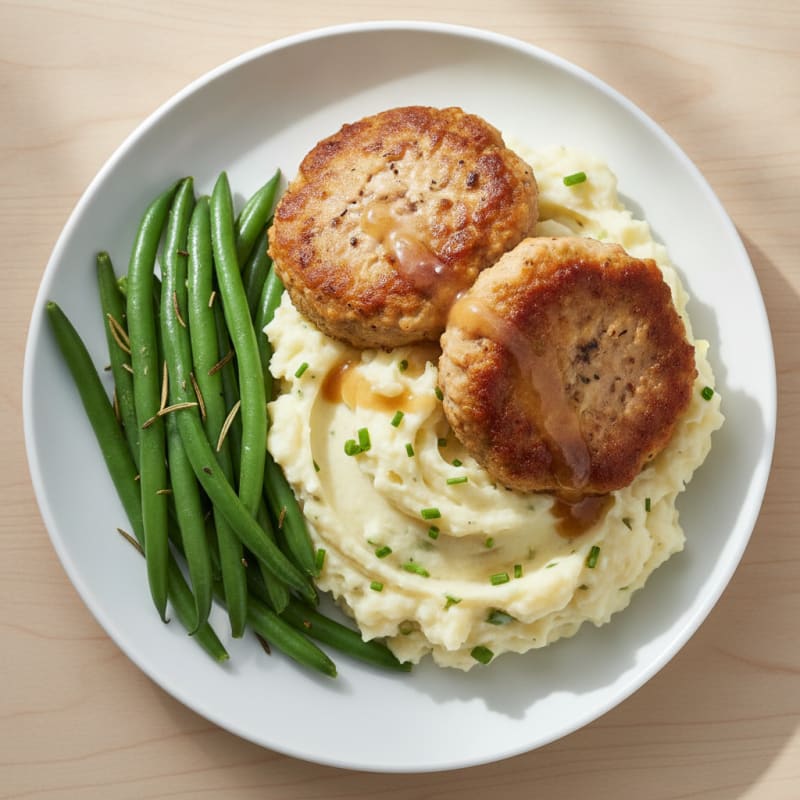 Seared Turkey Patties with Garlic Mashed Potatoes
