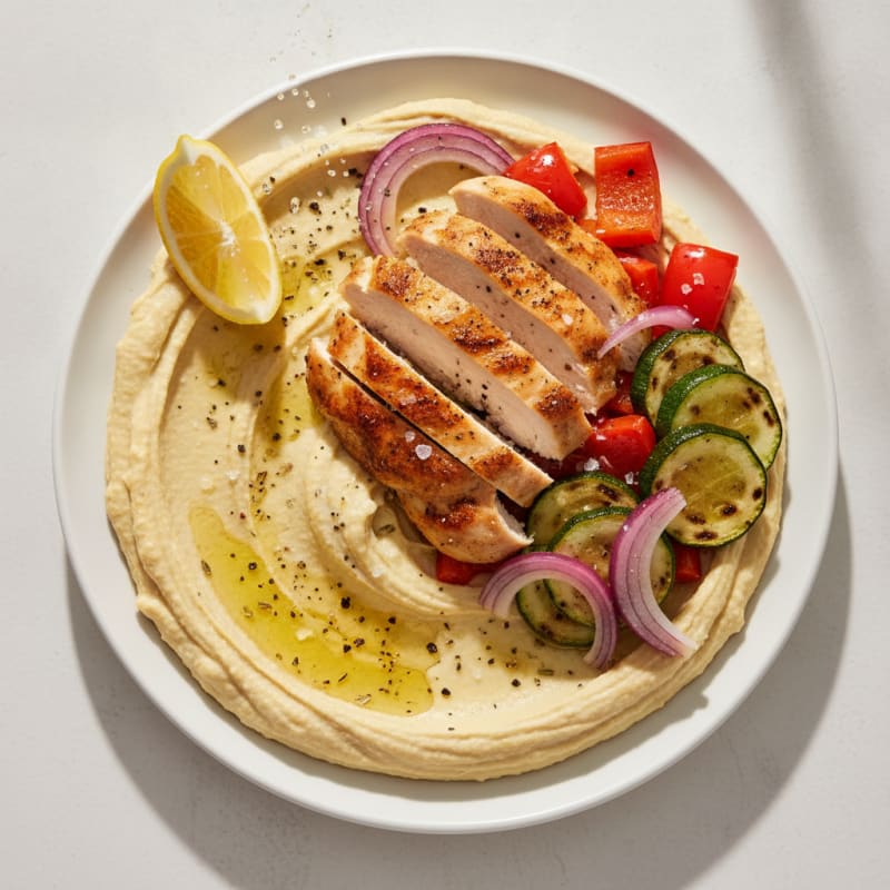 Mediterranean Hummus Platter with Roasted Chicken