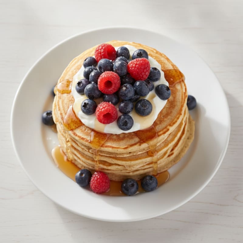 Fluffy Buttermilk Protein Pancakes with Berries