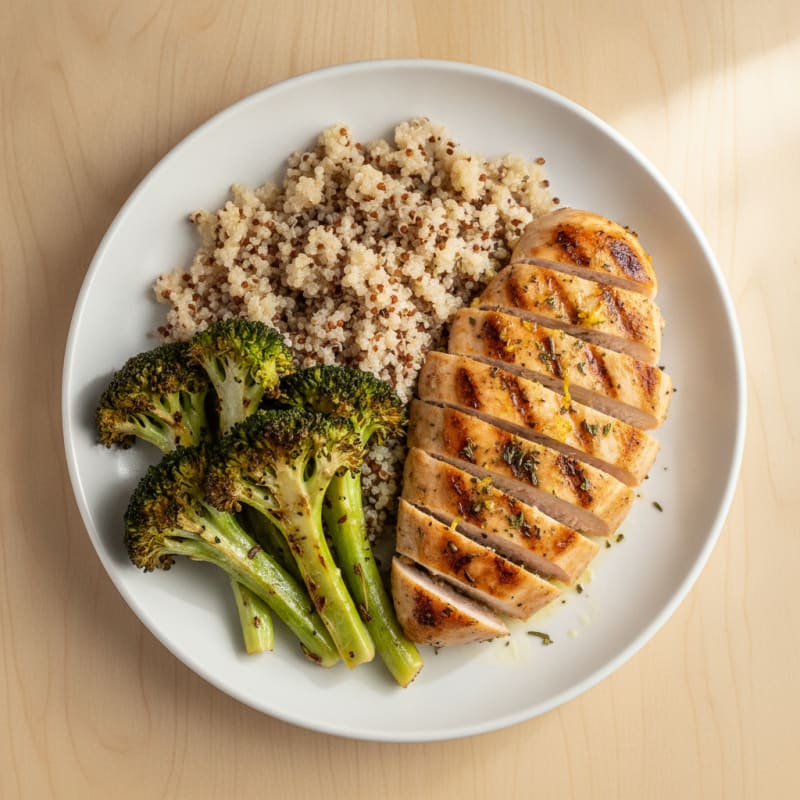 Grilled Chicken Breast with Quinoa and Roasted Broccoli