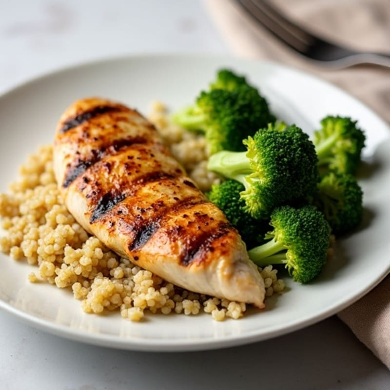 Grilled Chicken Breast with Quinoa and Steamed Broccoli