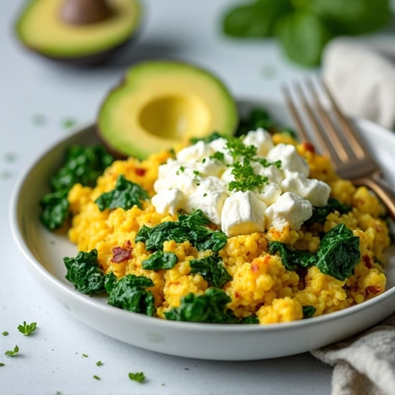 Egg White and Spinach Scramble with Cottage Cheese and Avocado