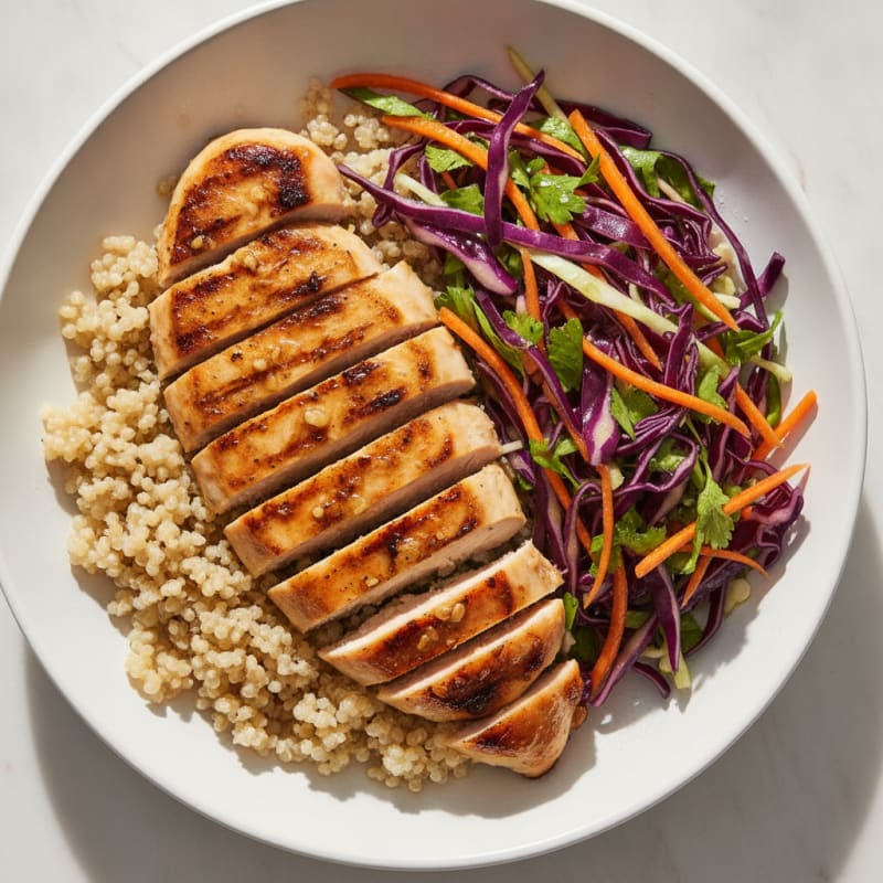 Grilled Chicken Breast with Crunchy Cabbage Slaw and Quinoa