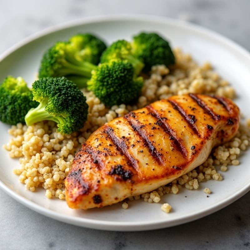 Grilled Chicken Breast with Quinoa and Roasted Broccoli