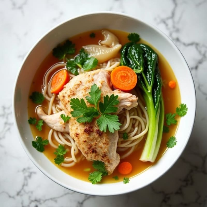 Tender Chicken and Silky Rice Noodle Soup with Fresh Herbs