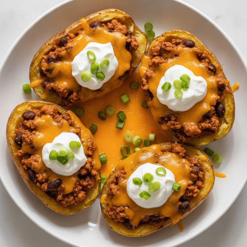 Loaded Chili Cheese Potato Skins