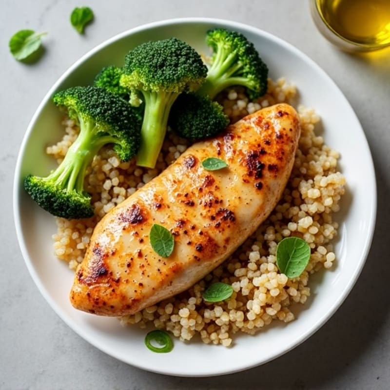 Grilled Chicken Breast with Quinoa and Roasted Broccoli