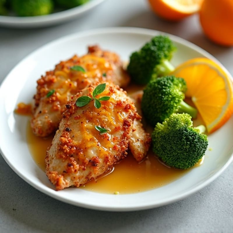 Crispy Baked Orange Chicken with Roasted Broccoli