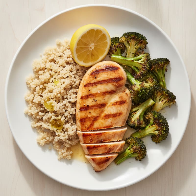Grilled Chicken Breast with Roasted Broccoli and Quinoa