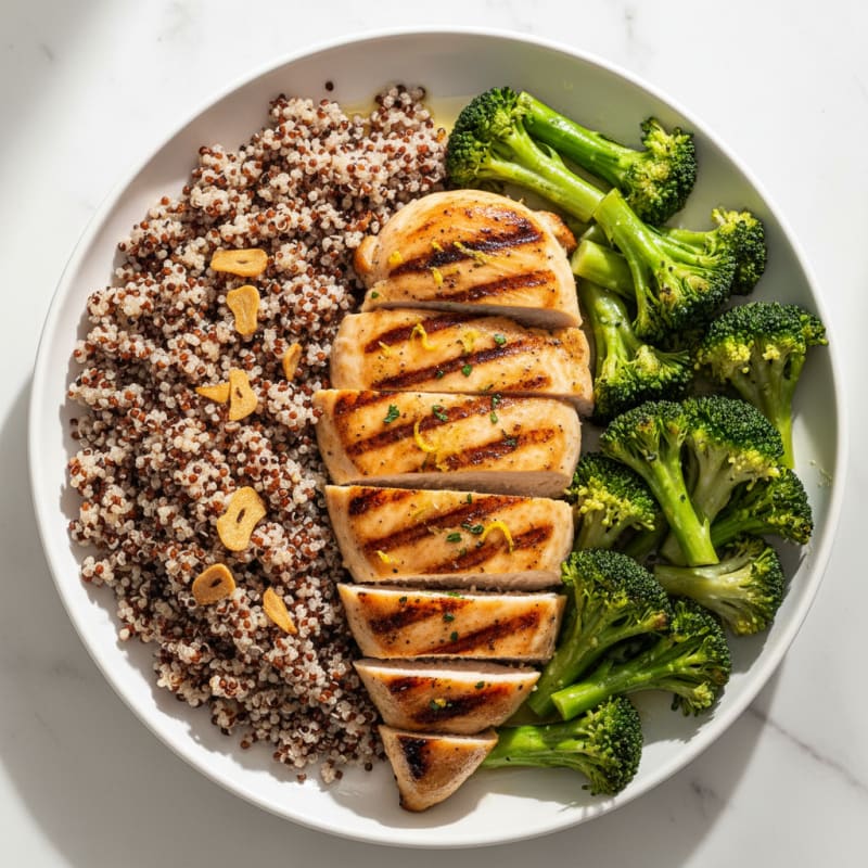 Grilled Chicken Breast with Quinoa and Steamed Broccoli