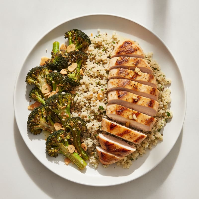 Grilled Chicken Breast with Quinoa and Roasted Broccoli