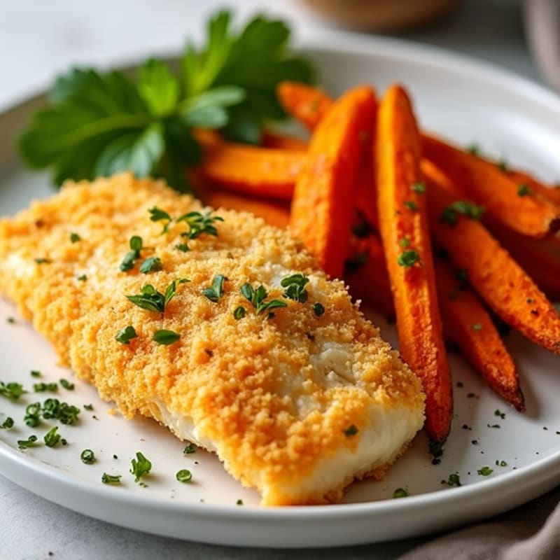 Crispy Baked White Fish with Oven-Roasted Sweet Potato Fries