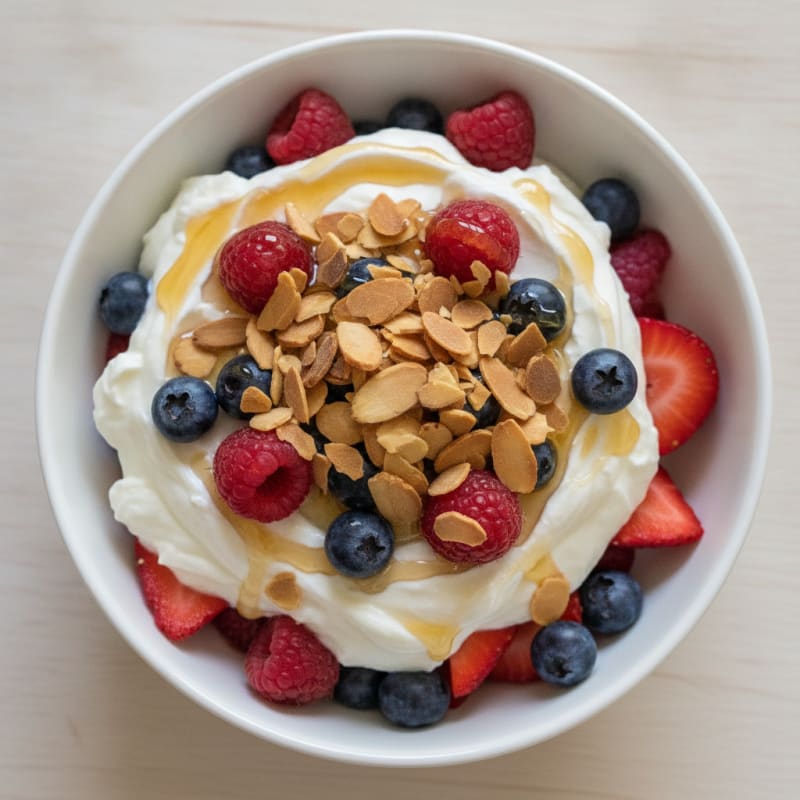 Greek Yogurt Protein Parfait with Mixed Berries and Almonds