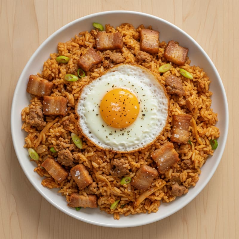 Kimchi Fried Rice with Pork Belly