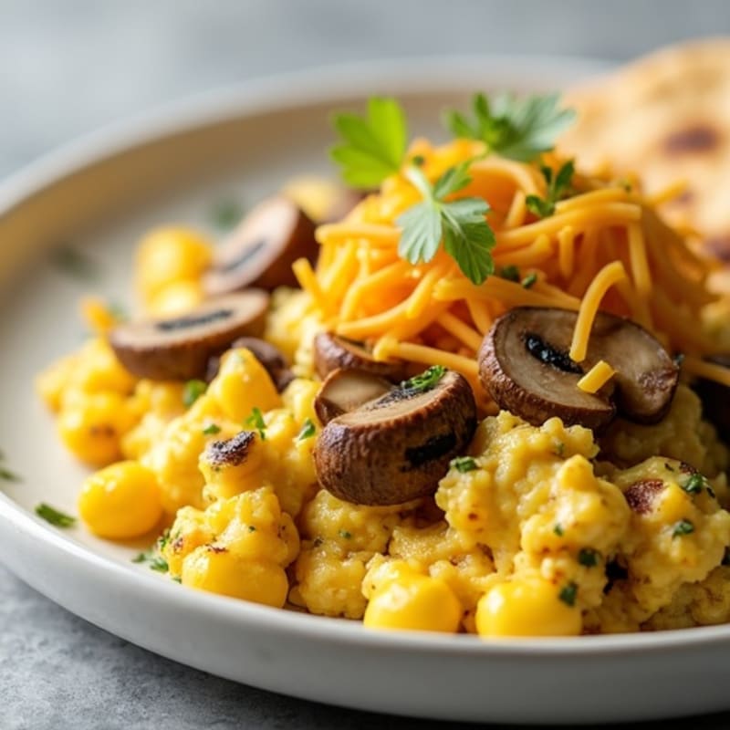 Savory Egg Scramble with Sautéed Mushrooms and Corn Tortillas