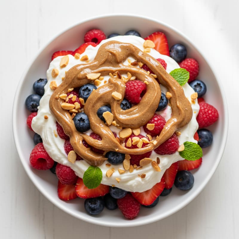 Greek Yogurt Protein Parfait with Mixed Berries and Almond Butter