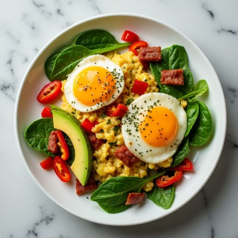 Egg White Veggie Scramble with Turkey Bacon