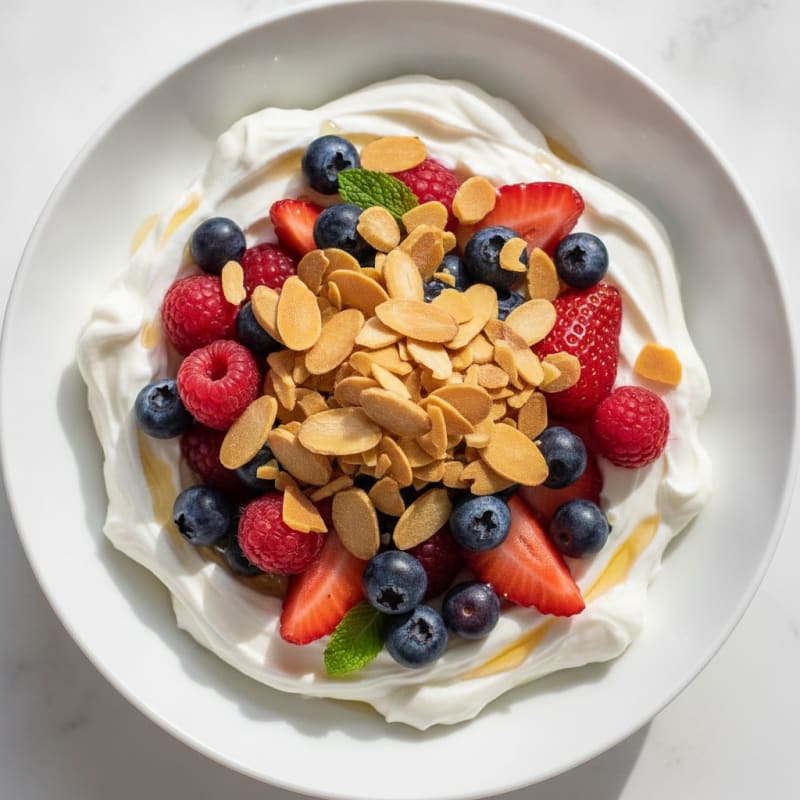 Greek Yogurt Protein Parfait with Mixed Berries and Almonds