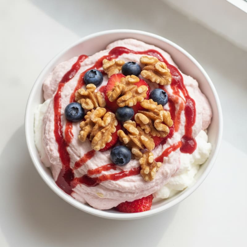 Strawberry Protein Mousse with Greek Yogurt and Walnuts